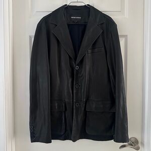 Emporio Armani Leather Blazer Jacket Black Men’s Size Large